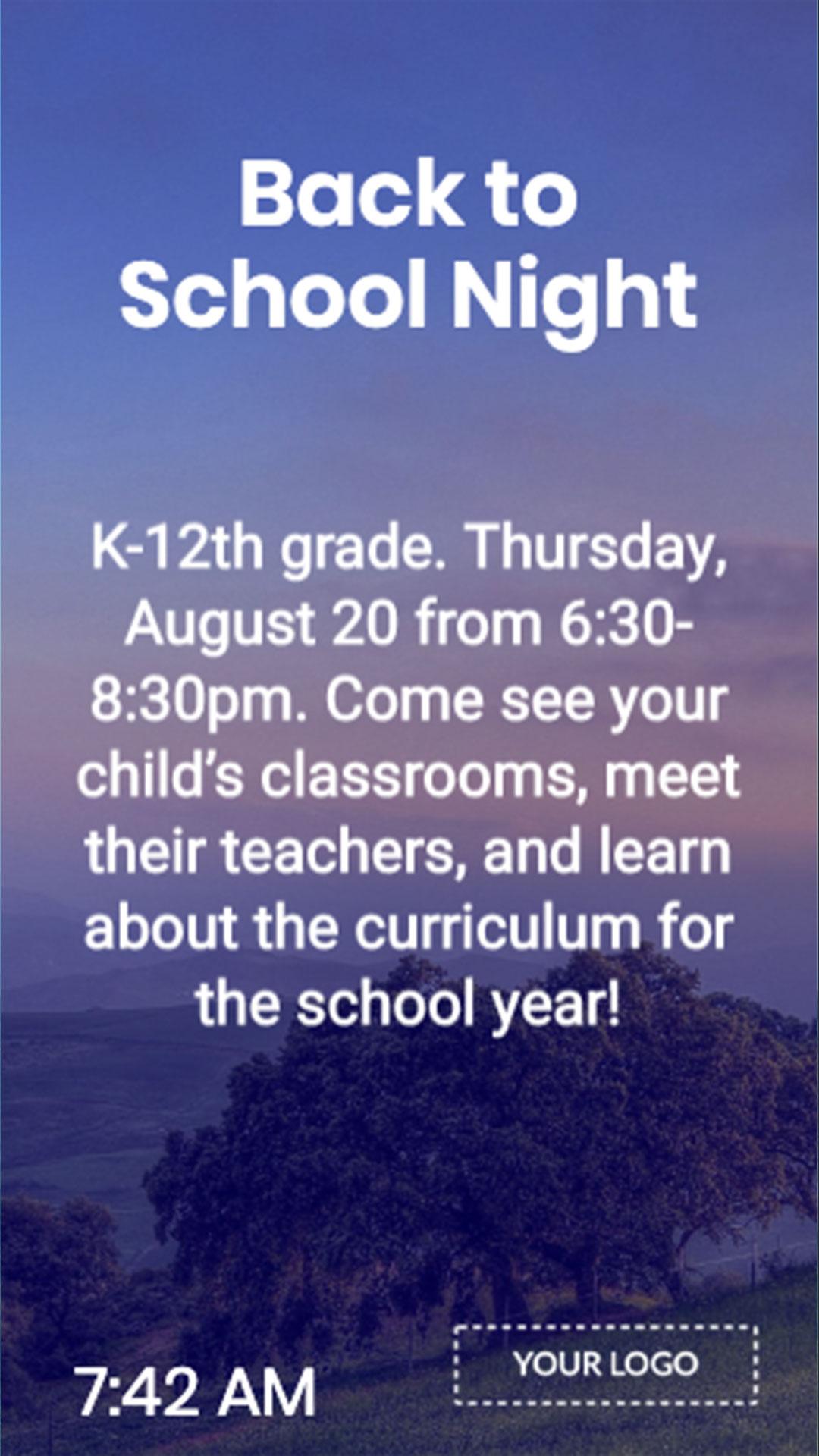 Full Screen Text, Image and Time Portrait Digital Signage Template